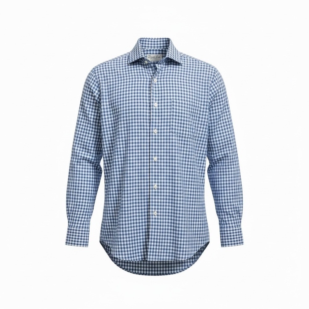 Ben Silver Charleston Mens Blue Check‎ Button Down Dress Shirt LARGE